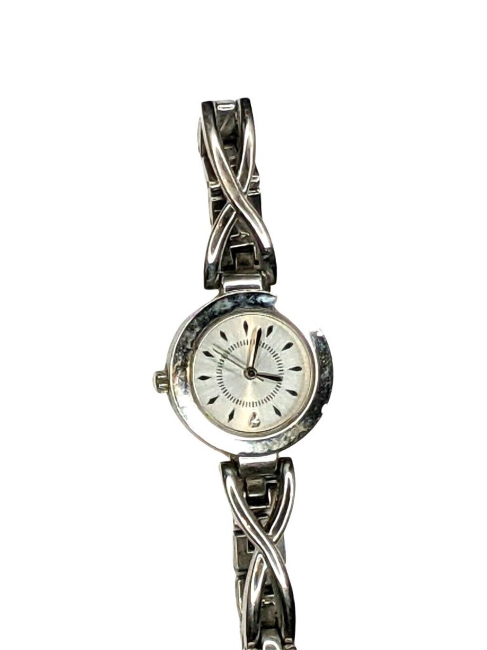 Silver Link Bracelet Womens Watch With Elegant Face & Novelty Band Design A384